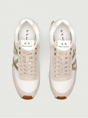 Кроссовки Armani Exchange в комбинированной расцветке с золотыми вставками лого бренда Кроссовки Armani Exchange в комбинированной расцветке с золотыми вставками лого бренда