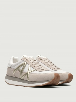 Кроссовки Armani Exchange в комбинированной расцветке с золотыми вставками лого бренда Кроссовки Armani Exchange в комбинированной расцветке с золотыми вставками лого бренда