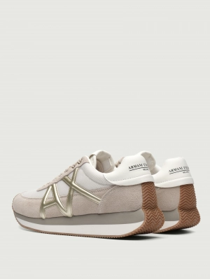 Кроссовки Armani Exchange в комбинированной расцветке с золотыми вставками лого бренда Кроссовки Armani Exchange в комбинированной расцветке с золотыми вставками лого бренда