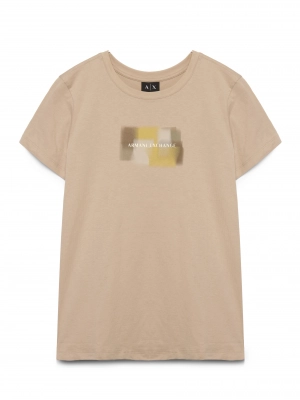Футболка бежевого цвета Armani Exchange с принтом на груди