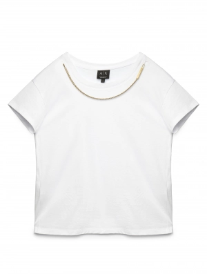 Белая футболка Armani Exchange с золтой цепочкой