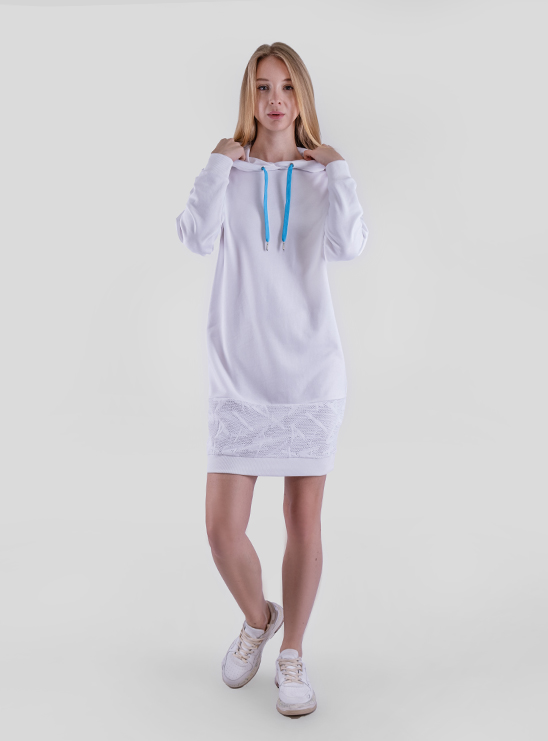 Слортивное белое платье с капюшоном Armani Exchange