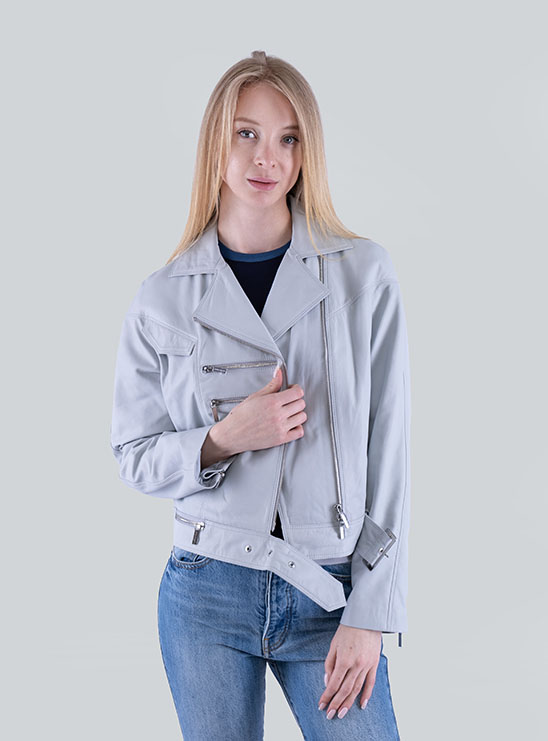Кожаная куртка косуха серо-голубого цвета Armani Exchange