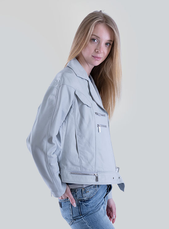 Кожаная куртка косуха серо-голубого цвета Armani Exchange