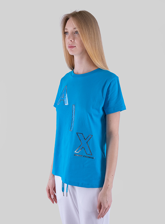 Голубая футболка с принтом Armani Exchange