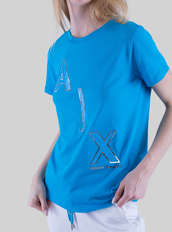 Голубая футболка с принтом Armani Exchange