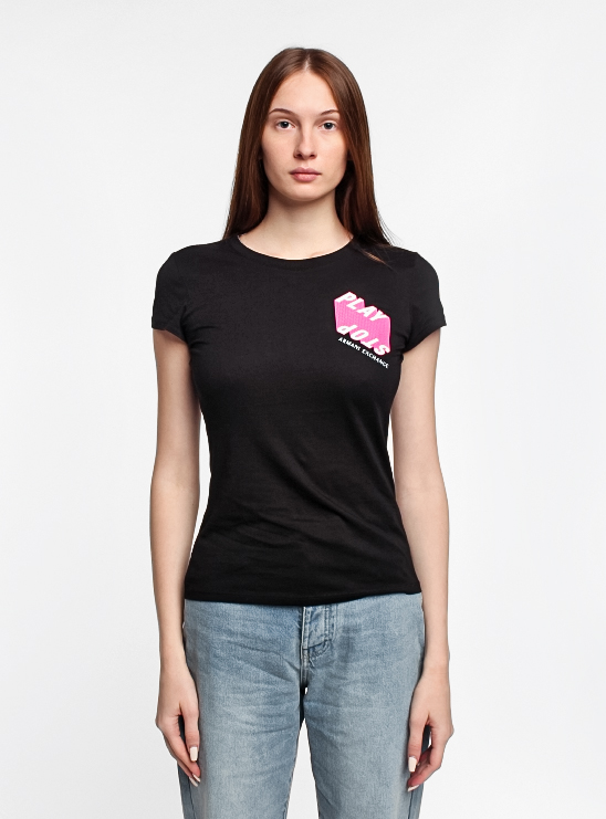 Черная футболка с круглым вырезом и принтом на груди Armani Exchange