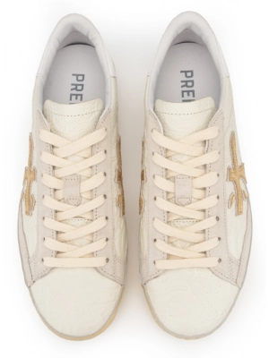 Кожаные кеды в молочном цвете Premiata Steven 6195 с золотой подошвой