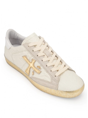 Кожаные кеды в молочном цвете Premiata Steven 6195 с золотой подошвой