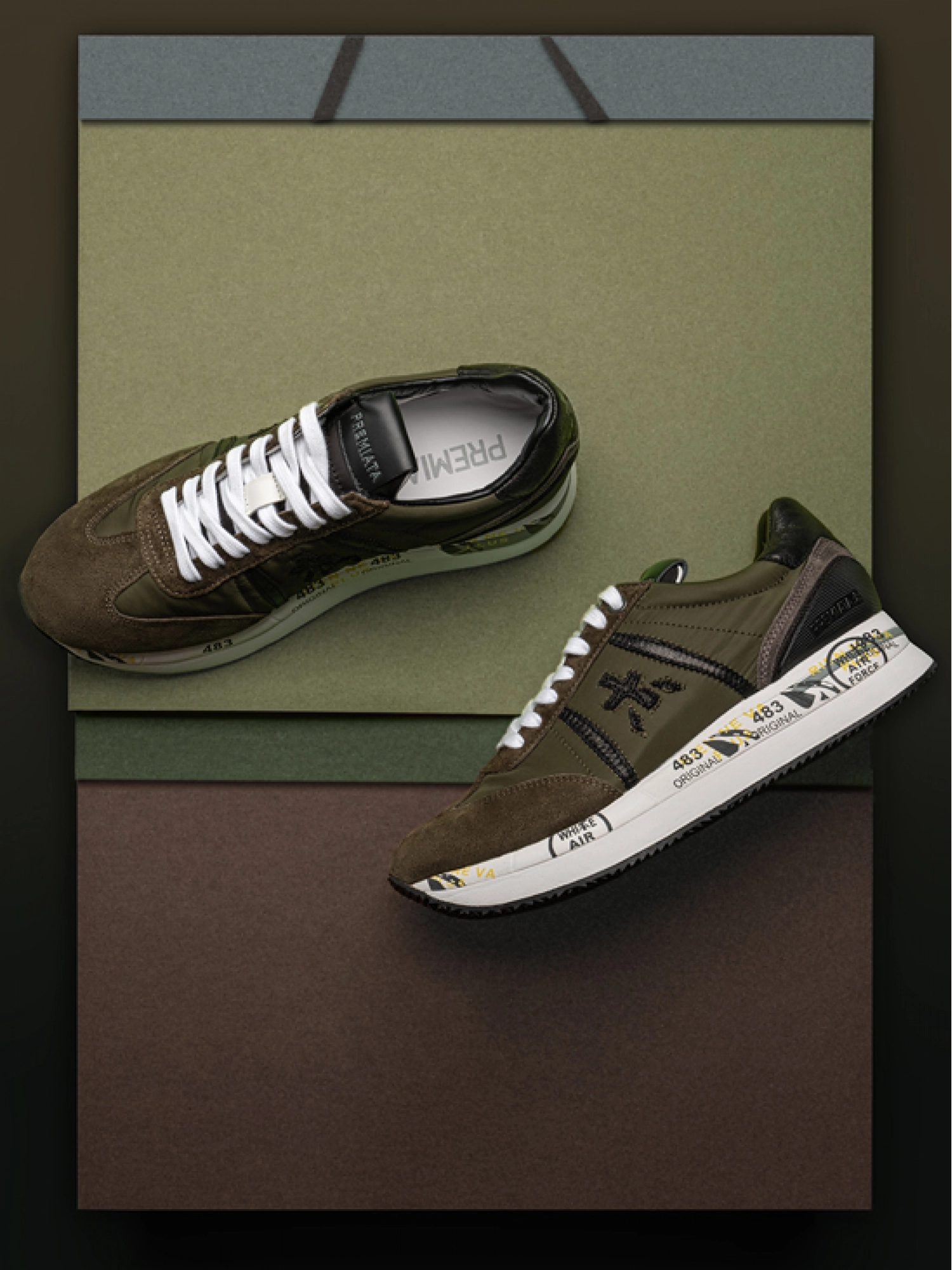 Кроссовки в цвете хаки на контрастной подошве Premiata Conny 6495