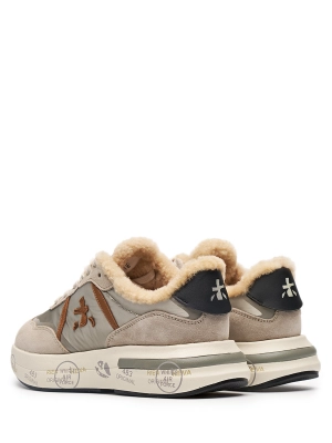 Бежевые кроссовки на меху с черным задником Premiata Cassie 6569