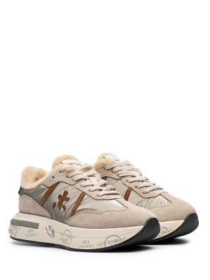 Бежевые кроссовки на меху с черным задником Premiata Cassie 6569