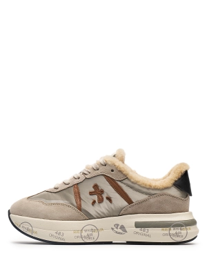 Бежевые кроссовки на меху с черным задником Premiata Cassie 6569