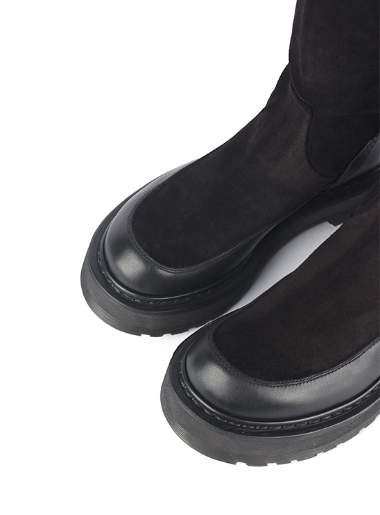 Черные сапоги-ботфорты из замша с кожаными вставками Premiata