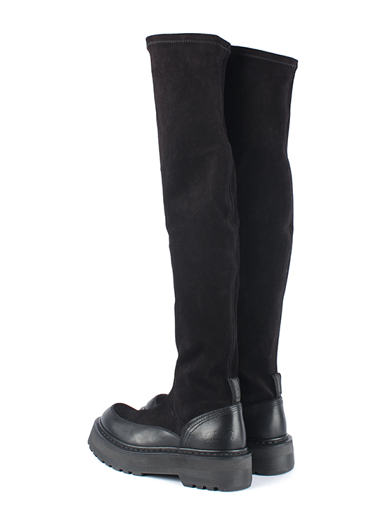 Черные сапоги-ботфорты из замша с кожаными вставками Premiata