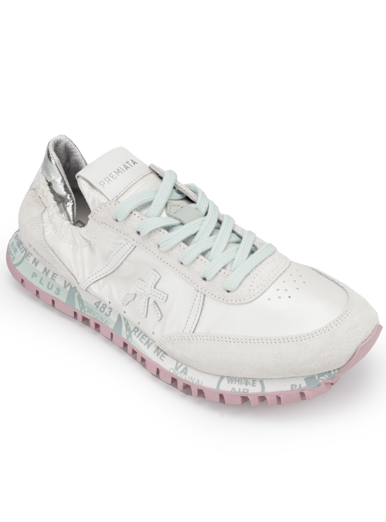 Белые кроссовки с розовой подошвой Premiata Sean 6251