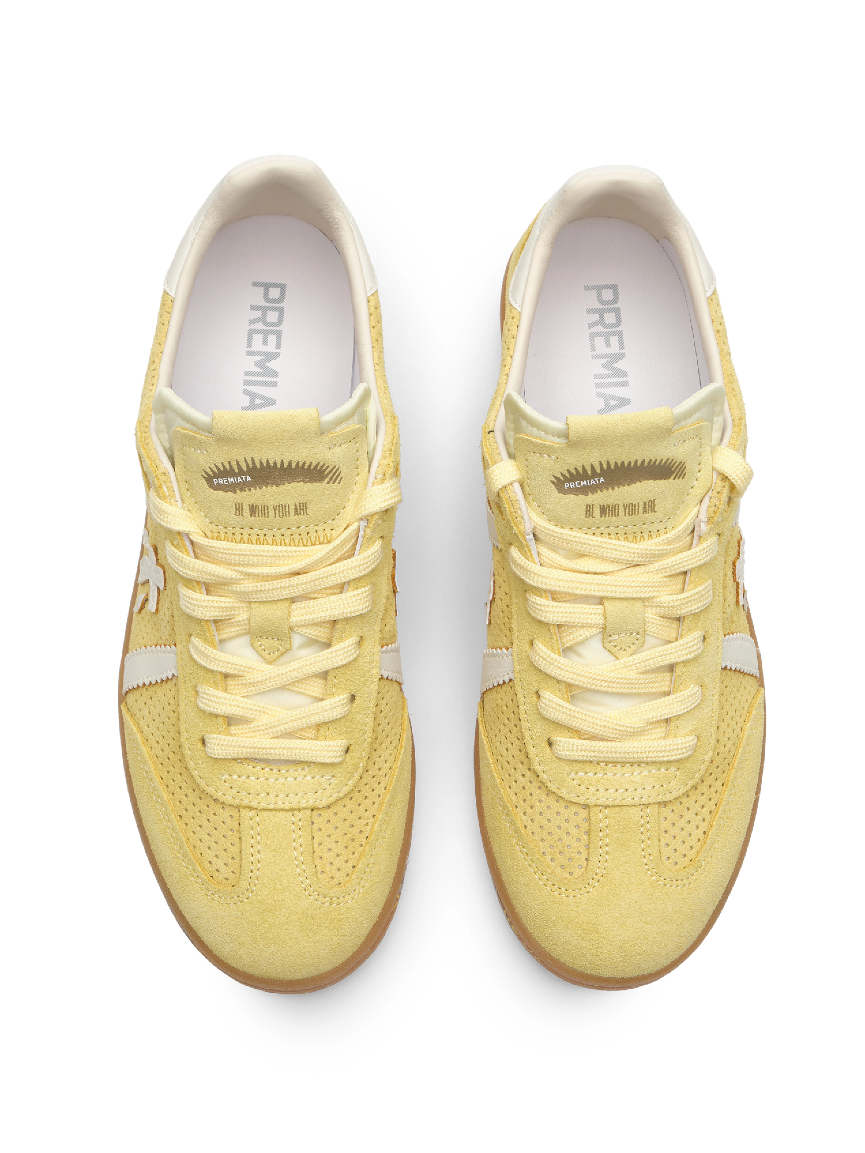 Кеды перфорированные  в желтом цвете Premiata BONNIED8035 на подошве в коричневом цвете