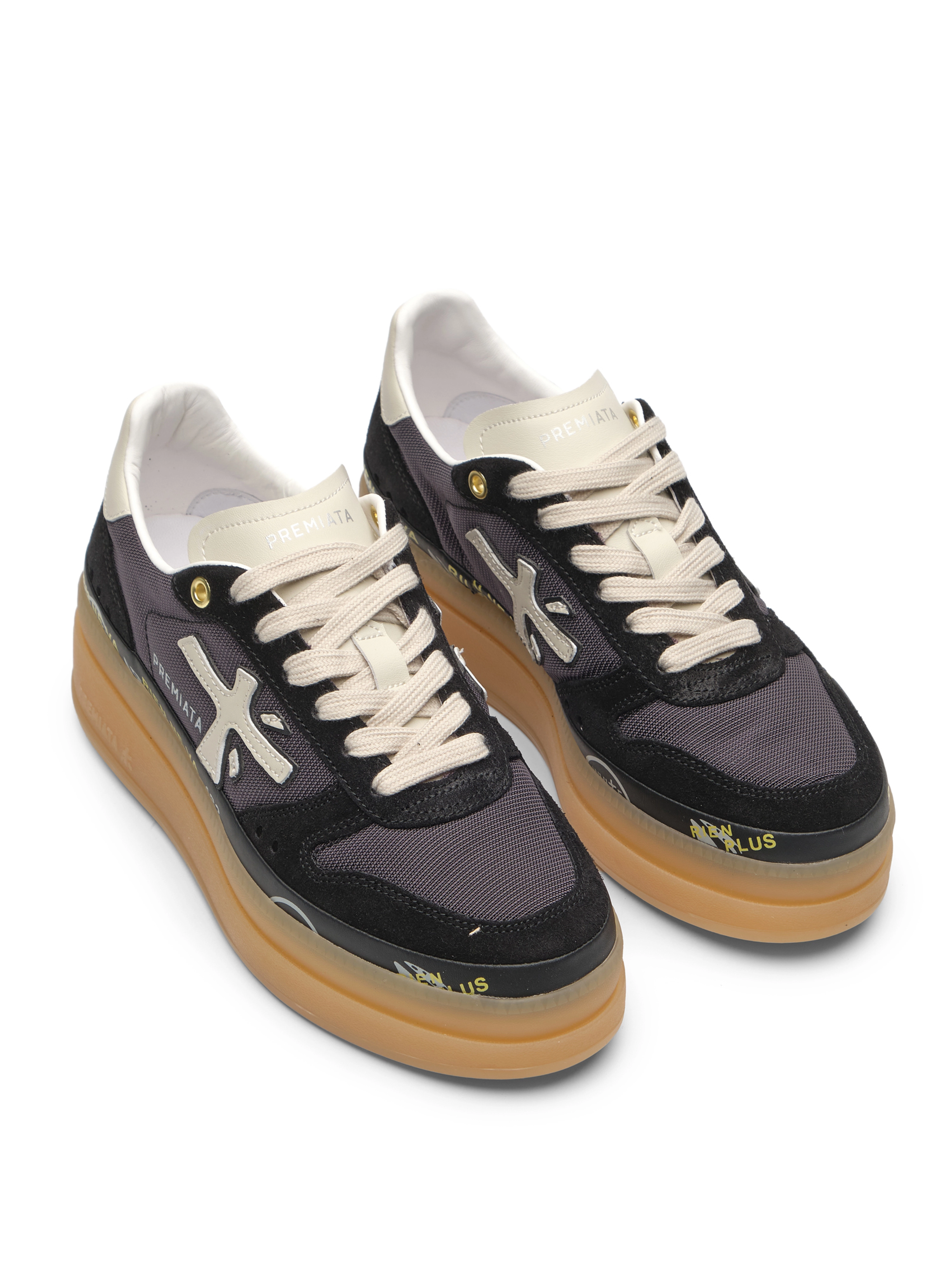 Кеды в черном цвете  Premiata MICOL8193 на объемной подошве в коричневом цвете