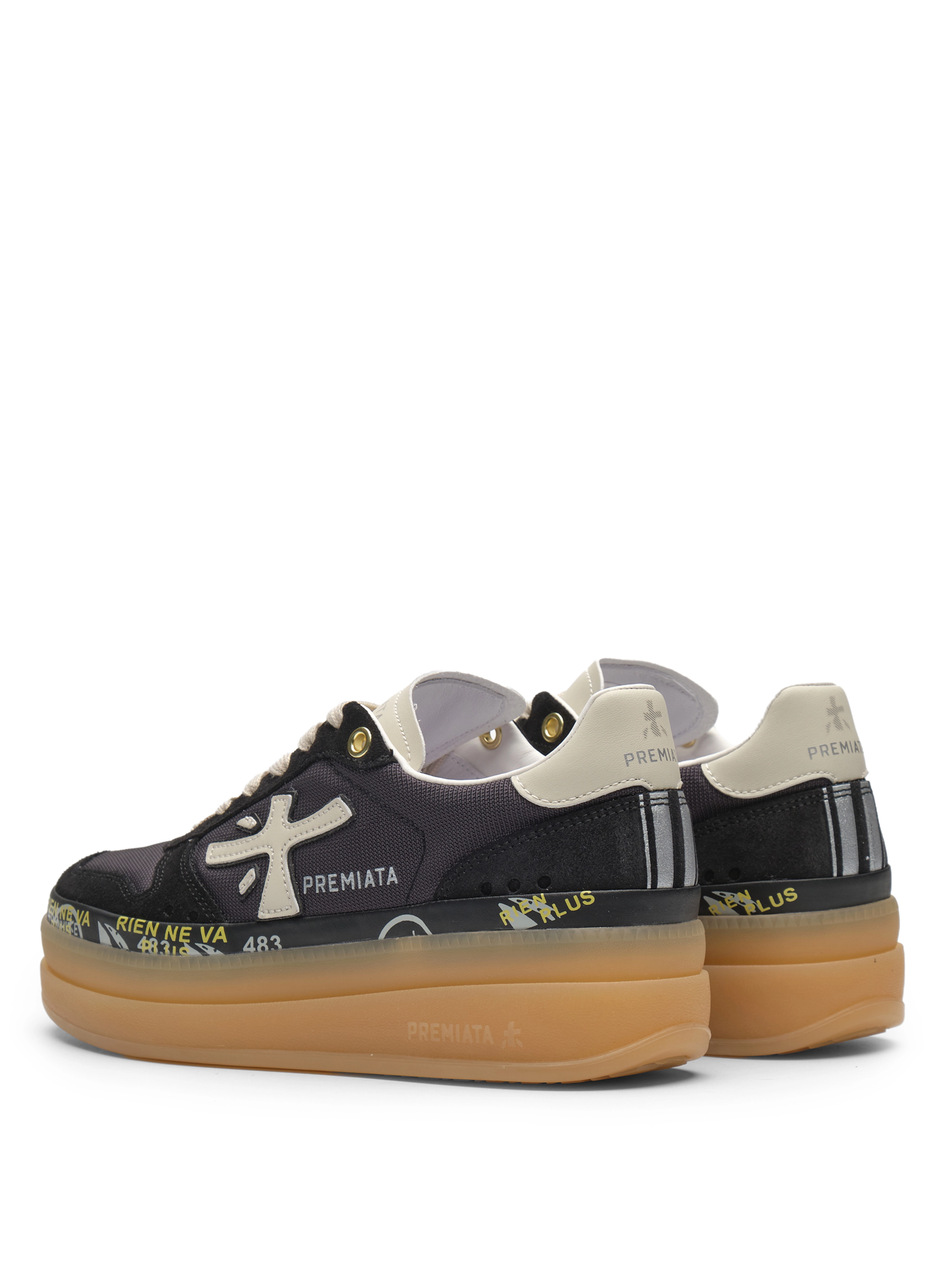 Кеды в черном цвете  Premiata MICOL8193 на объемной подошве в коричневом цвете