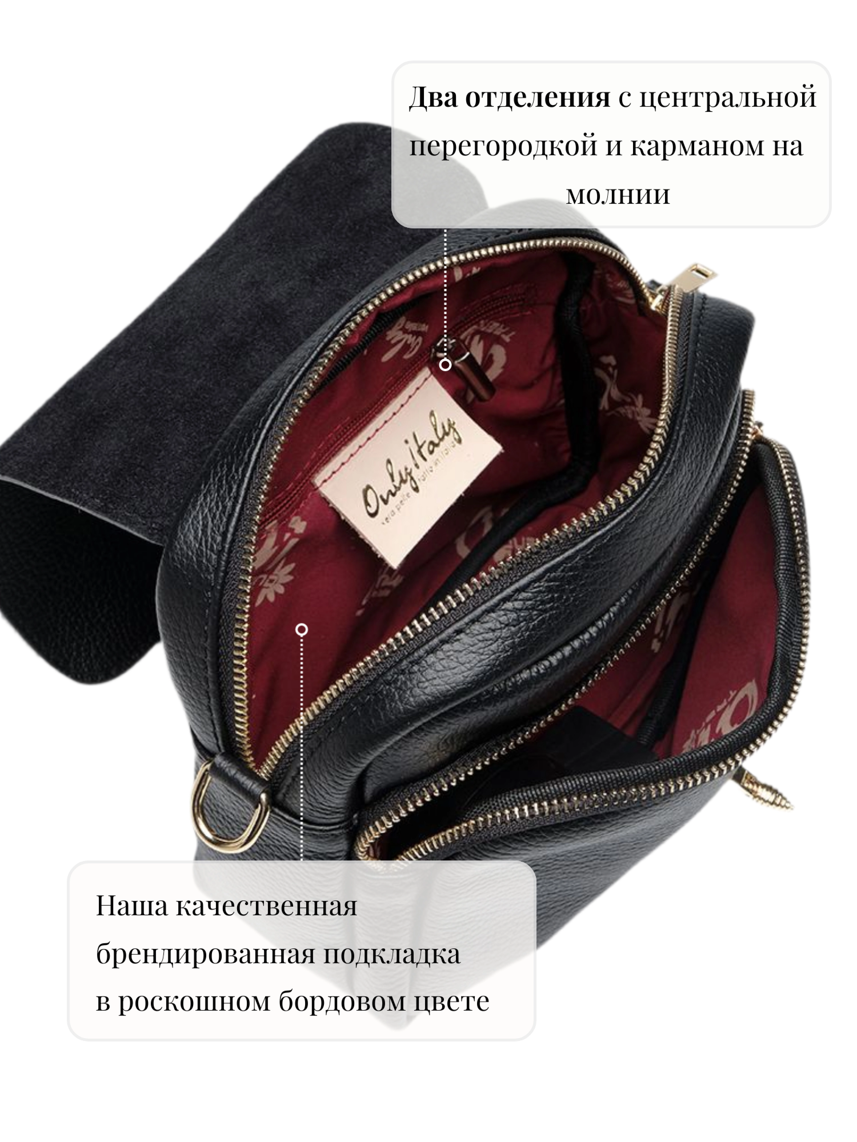Сумка кросс-боди Merilyn из натуральной кожи в черном цвете OiTREND