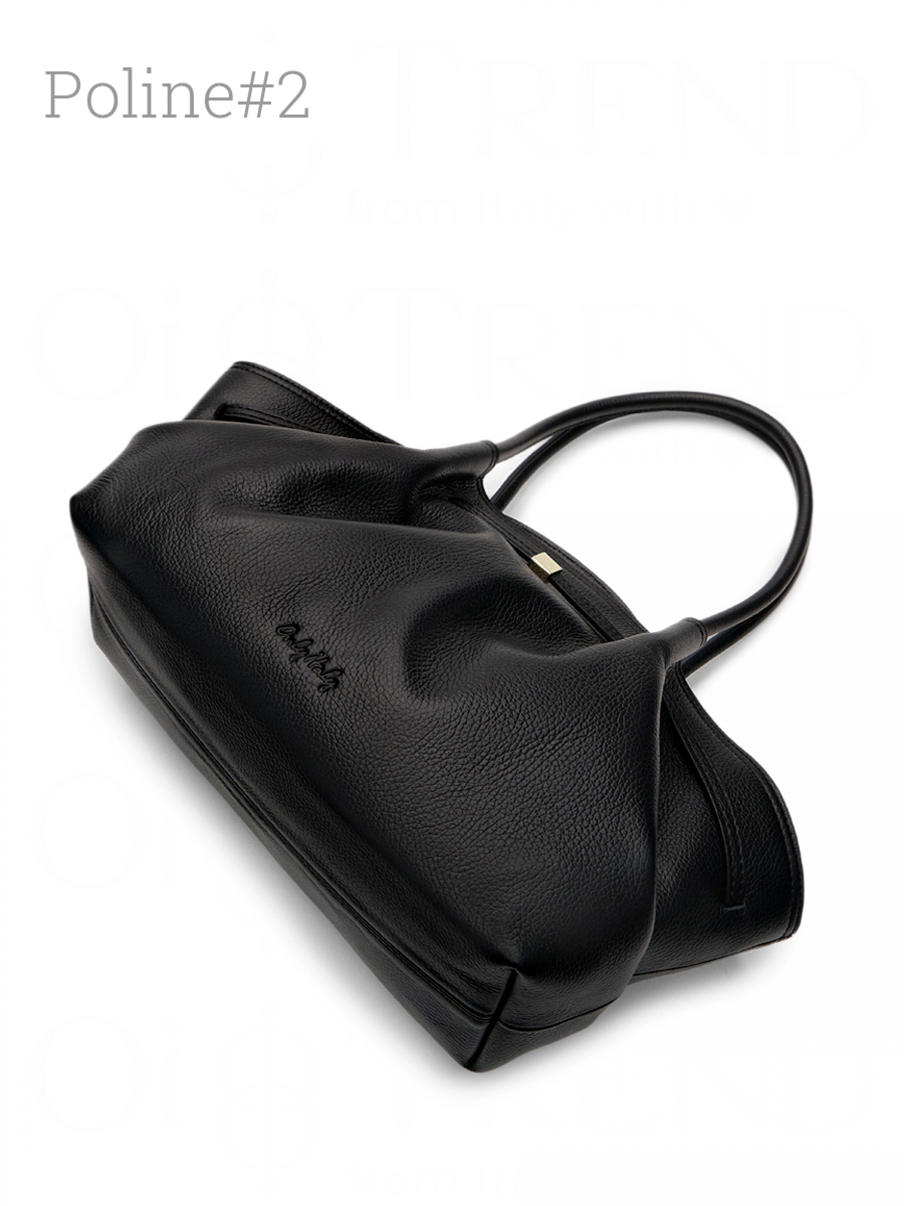 Сумка тоут из натуральная кожи Poline в черном цвете  OiTREND
