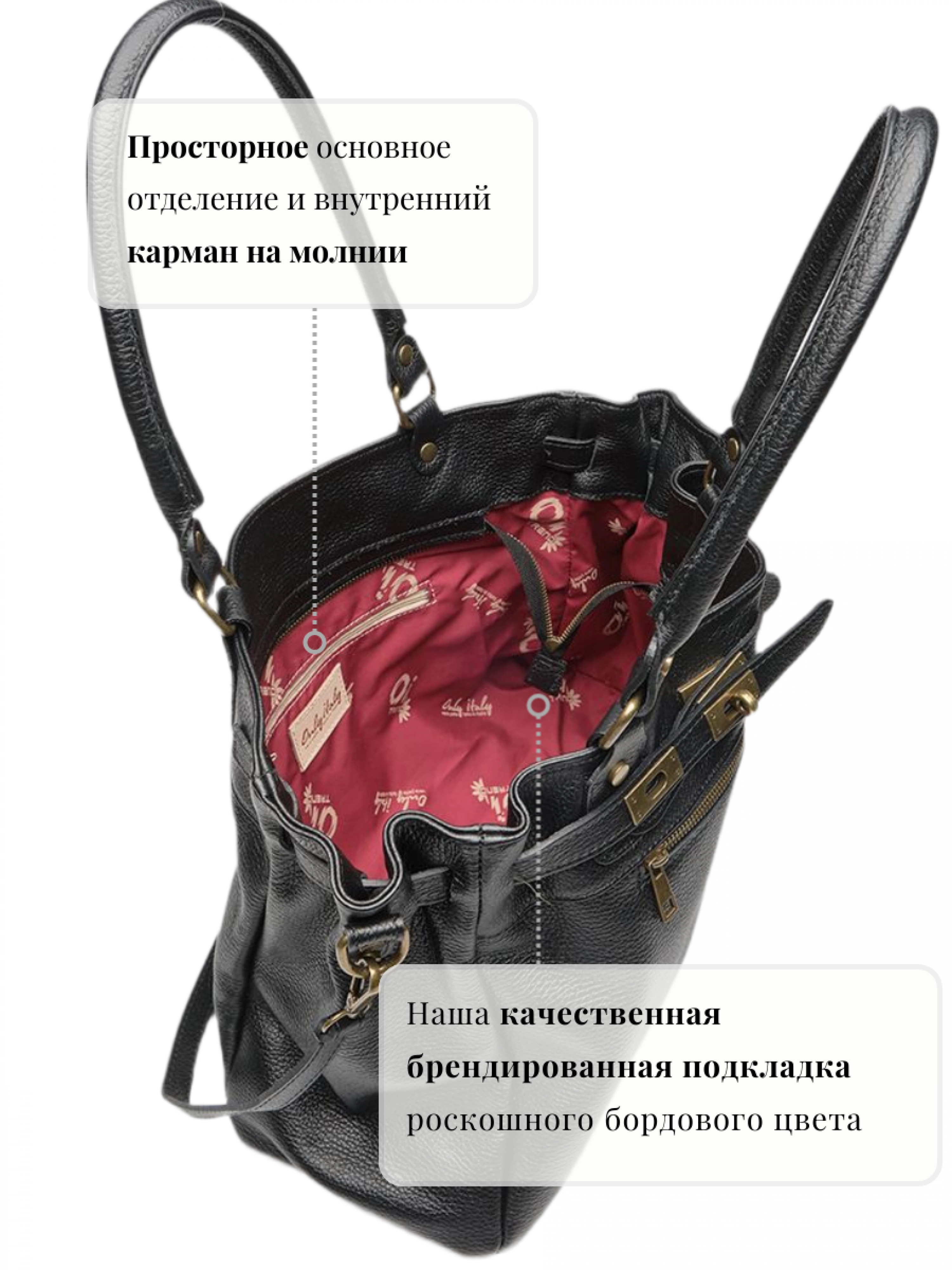 Сумка Simona от OiTrend из натуральной кожи черного цвета