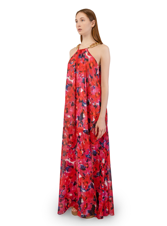 Платье в пол с цветочным принтом и декоративной цепью Patrizia Pepe