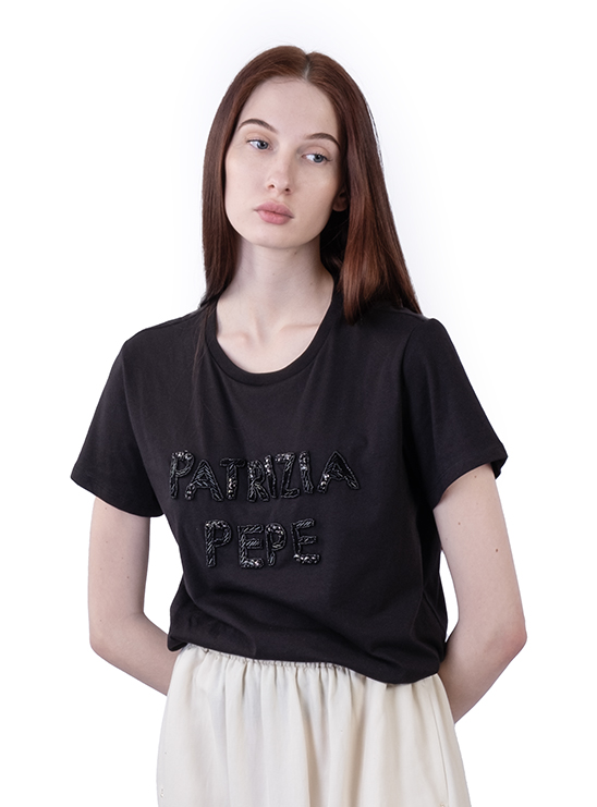 Черная футболка с надписью на груди Patrizia Pepe