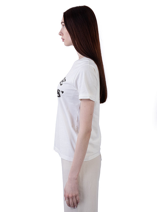 Белая футболка с принтом и стразами на груди Patrizia Pepe