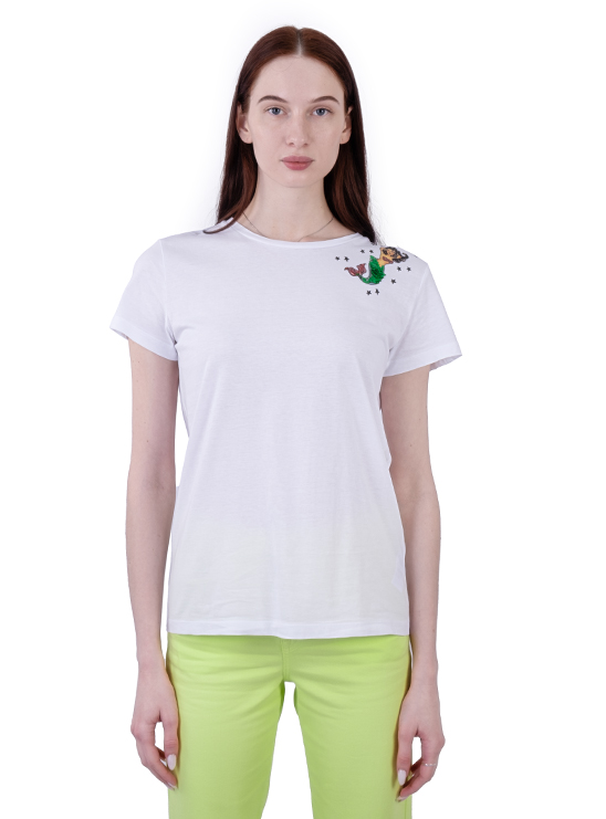 Хлопковая футболка белого цвета с принтом и пайетками Patrizia Pepe