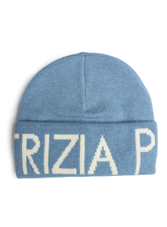 Шерстяная шапка голубого цвета с надписью бренда по окружности Patrizia Pepe