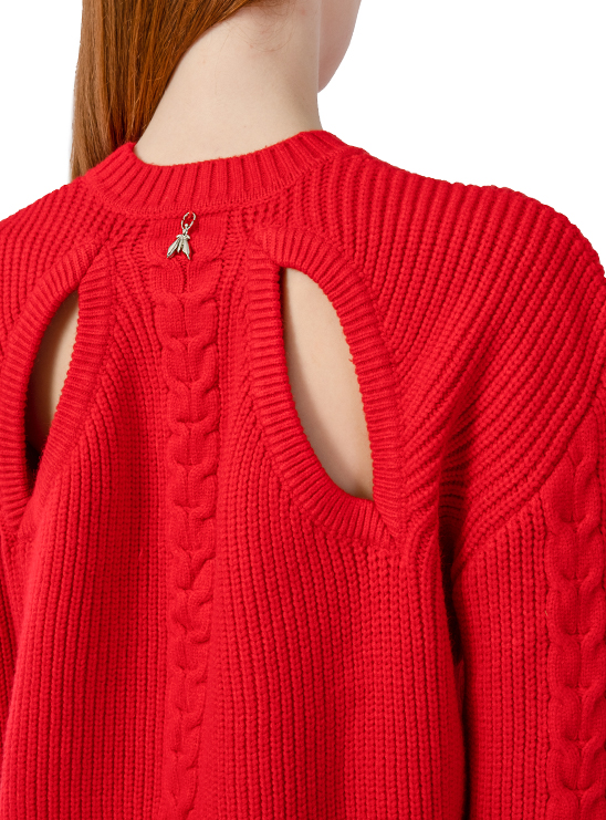Красный джемпер с декоративным узором плетения  Patrizia Pepe
