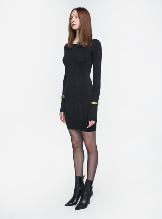 Черное платье мини  в рубчик с вырезом на спине Patrizia Pepe