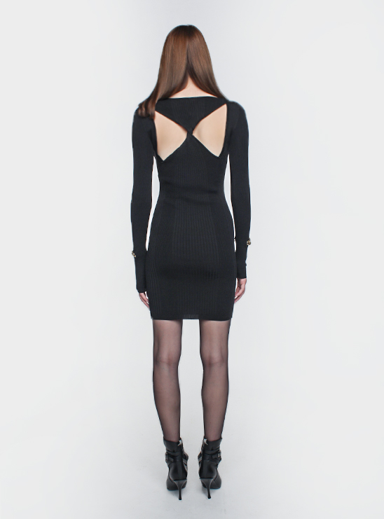 Черное платье мини  в рубчик с вырезом на спине Patrizia Pepe
