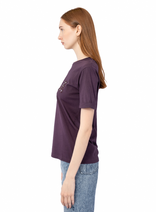 Фиолетовая футболка с декоративной аппликацией из бисера и страз Patrizia Pepe
