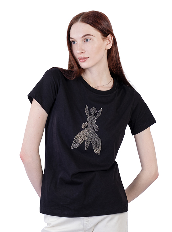 Черная футболка с крупной мухой из бисера Patrizia Pepe