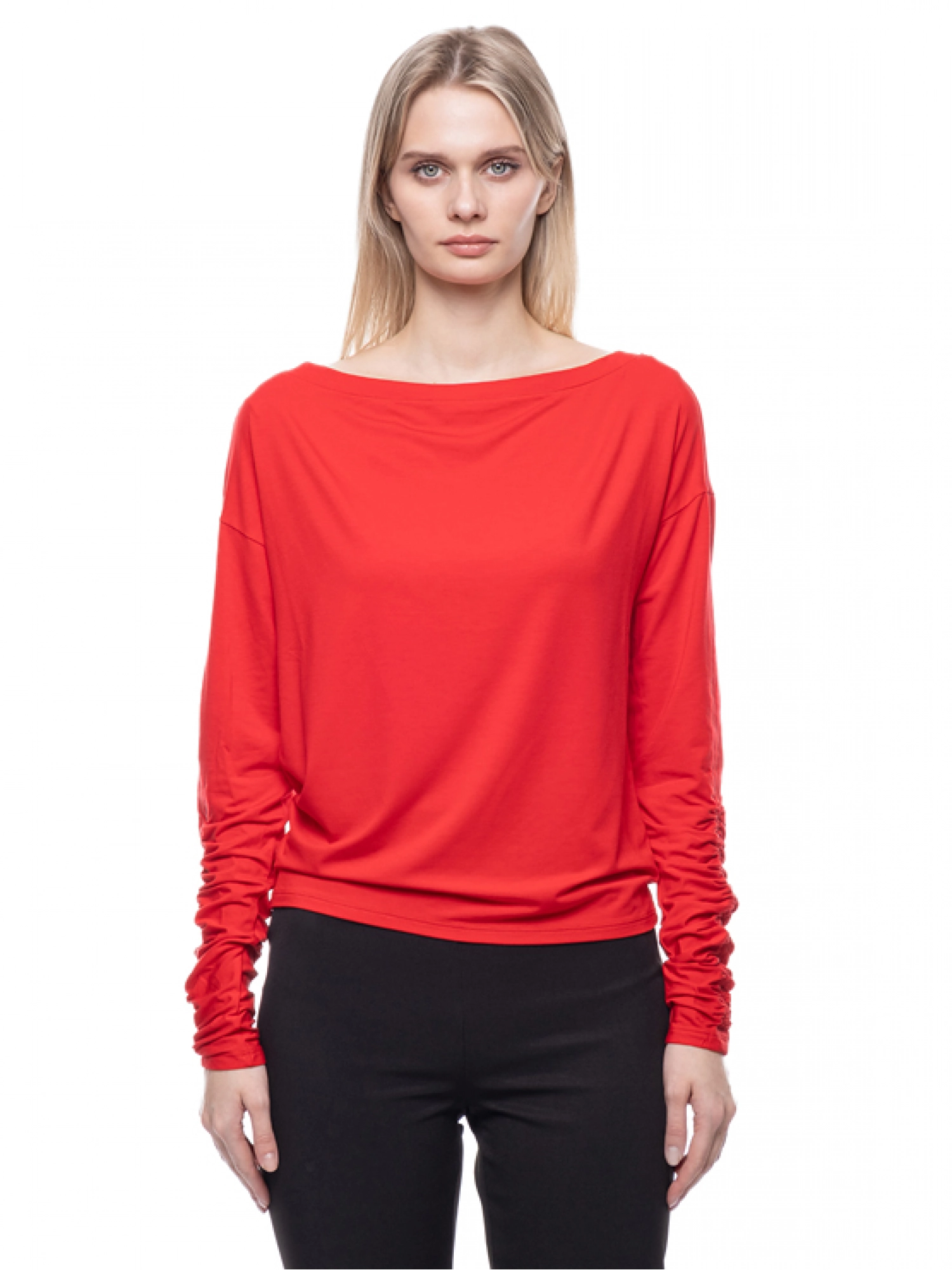 Джемпер Patrizia Pepe с широкой горловиной лодочка в красном цвете