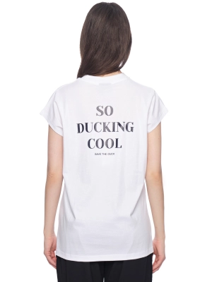 Футболка в белом цвете свободного кроя с принтом на груди Save The Duck