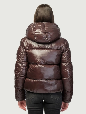 Куртка с капюшоном в коричневом цвете с лаковым блеском Save the duck