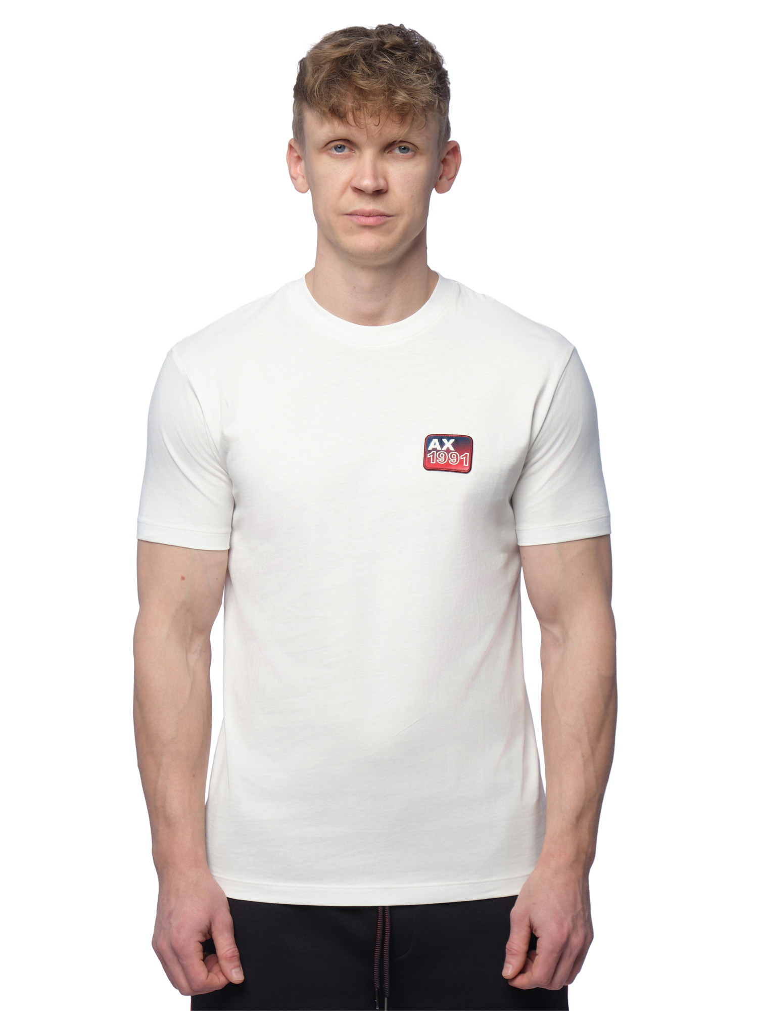 Мужская футболка молочного цвета приталенного кроя Armani Exchange
